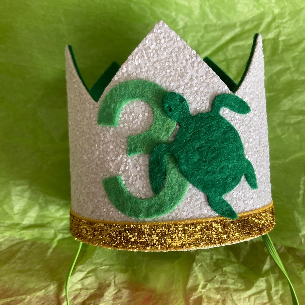 Tiny crown - 3rd birthday - like new - turtle print